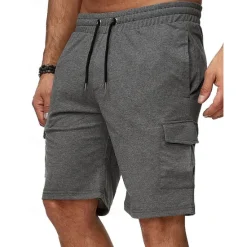 Clearance OUKU Men's Cargo Shorts Sweat Shorts Shorts Bermuda shorts Drawstring Elastic Waist Multi Pocket Plain Comfort Knee Length Outdoor Casual Daily Fashion Streetwear Black Light Grey Micro-elastic