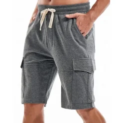 Discount OUKU Men's Cargo Shorts Sweat Shorts Workout Shorts Casual Shorts Drawstring Elastic Waist Multi Pocket Plain Comfort Breathable Knee Length Casual Daily Holiday Sports Fashion Black Yellow Micro-elastic