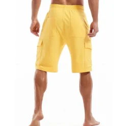 Discount OUKU Men's Cargo Shorts Sweat Shorts Workout Shorts Casual Shorts Drawstring Elastic Waist Multi Pocket Plain Comfort Breathable Knee Length Casual Daily Holiday Sports Fashion Black Yellow Micro-elastic