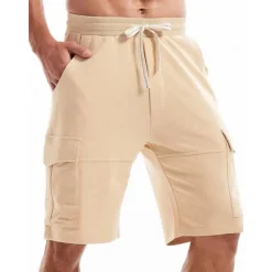 Discount OUKU Men's Cargo Shorts Sweat Shorts Workout Shorts Casual Shorts Drawstring Elastic Waist Multi Pocket Plain Comfort Breathable Knee Length Casual Daily Holiday Sports Fashion Black Yellow Micro-elastic