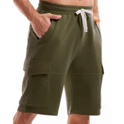 Discount OUKU Men's Cargo Shorts Sweat Shorts Workout Shorts Casual Shorts Drawstring Elastic Waist Multi Pocket Plain Comfort Breathable Knee Length Casual Daily Holiday Sports Fashion Black Yellow Micro-elastic
