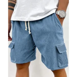 Hot OUKU Men's Cargo Shorts Sweat Shorts Shorts Bermuda shorts Corduroy Shorts Drawstring Elastic Waist Multi Pocket Plain Comfort Sports Knee Length Outdoor Daily Running Classic Style Athleisure Black Pink