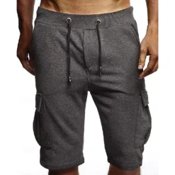 Best OUKU Men's Cargo Shorts Sweat Shorts Shorts Bermuda shorts Drawstring Elastic Waist Multi Pocket Plain Comfort Soft Knee Length Party Outdoor Daily Fashion Streetwear Black Dark Gray Micro-elastic