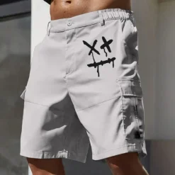 Hot OUKU Men's Cargo Shorts Work Shorts Elastic Waist Multi Pocket Funny Smile Face Knee Length Sports Outdoor Casual Camping & Hiking Classic Shorts Black Army Green Micro-elastic