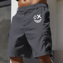 Best OUKU Men's Cargo Shorts Work Shorts Elastic Waist Multi Pocket Funny Smile Face Knee Length Sports Outdoor Casual Camping & Hiking Classic Shorts Black Army Green Micro-elastic
