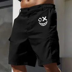 Best OUKU Men's Cargo Shorts Work Shorts Elastic Waist Multi Pocket Funny Smile Face Knee Length Sports Outdoor Casual Camping & Hiking Classic Shorts Black Army Green Micro-elastic