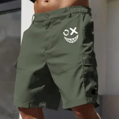 Best OUKU Men's Cargo Shorts Work Shorts Elastic Waist Multi Pocket Funny Smile Face Knee Length Sports Outdoor Casual Camping & Hiking Classic Shorts Black Army Green Micro-elastic