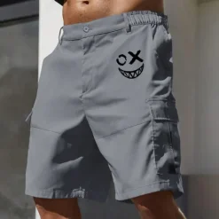 Best OUKU Men's Cargo Shorts Work Shorts Elastic Waist Multi Pocket Funny Smile Face Knee Length Sports Outdoor Casual Camping & Hiking Classic Shorts Black Army Green Micro-elastic
