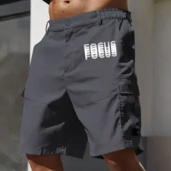 Best OUKU Men's Cargo Shorts Work Shorts Elastic Waist Multi Pocket Double Vision Letters Knee Length Sports Outdoor Casual Camping & Hiking Classic Shorts Black Army Green Micro-elastic