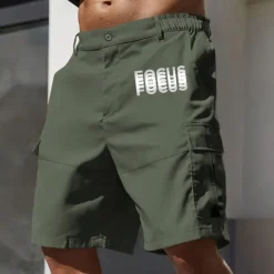 Best OUKU Men's Cargo Shorts Work Shorts Elastic Waist Multi Pocket Double Vision Letters Knee Length Sports Outdoor Casual Camping & Hiking Classic Shorts Black Army Green Micro-elastic