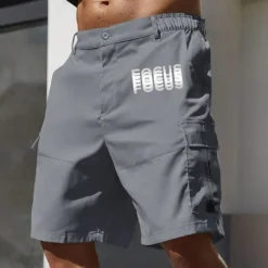 Best OUKU Men's Cargo Shorts Work Shorts Elastic Waist Multi Pocket Double Vision Letters Knee Length Sports Outdoor Casual Camping & Hiking Classic Shorts Black Army Green Micro-elastic