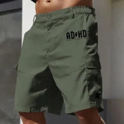Hot OUKU Men's Cargo Shorts Work Shorts Elastic Waist Multi Pocket Letter Print Knee Length Sports Outdoor Casual Camping & Hiking Classic Shorts Black Army Green Micro-elastic