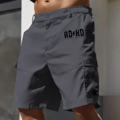 Hot OUKU Men's Cargo Shorts Work Shorts Elastic Waist Multi Pocket Letter Print Knee Length Sports Outdoor Casual Camping & Hiking Classic Shorts Black Army Green Micro-elastic