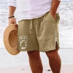 Online OUKU Men's Cartoon Bear Shorts Summer Shorts Beach Shorts Mid Waist Hawaiian Casual Daily Holiday Going out Zipper Drawstring Elastic Waist Designer Clothing Apparel