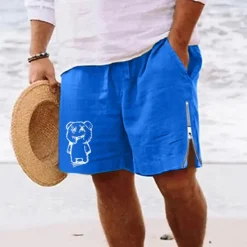 Online OUKU Men's Cartoon Bear Shorts Summer Shorts Beach Shorts Mid Waist Hawaiian Casual Daily Holiday Going out Zipper Drawstring Elastic Waist Designer Clothing Apparel