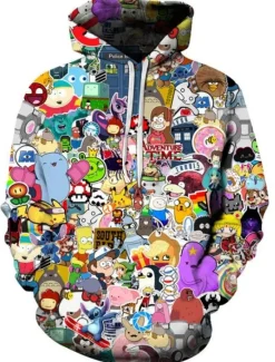 New OUKU Men's Cartoon 3D Hoodie Hoodies Sweatshirt Active Exaggerated Long Sleeve Hooded Daily Going out Black Gray Print Fall Winter Designer