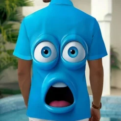 OUKU Men's Cartoon Funny Smile Face Shirt Summer Shirt Button Up Shirt Short Sleeve Fashion Casual Outdoor Vacation Dailywear Summer Spring Turndown 3D Print Collared Shirts Front One Pocket Yellow Blue