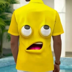 OUKU Men's Cartoon Funny Smile Face Shirt Summer Shirt Button Up Shirt Short Sleeve Fashion Casual Outdoor Vacation Dailywear Summer Spring Turndown 3D Print Collared Shirts Front One Pocket Yellow Blue