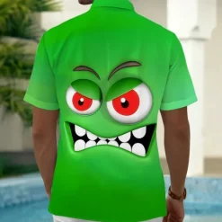 OUKU Men's Cartoon Funny Smile Face Shirt Summer Shirt Button Up Shirt Short Sleeve Fashion Casual Outdoor Vacation Dailywear Summer Spring Turndown 3D Print Collared Shirts Front One Pocket Yellow Blue