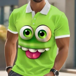 Clearance OUKU Men's Cartoon Funny Smile Face Polo Short Sleeve Polo Shirts Lapel Ugly Casual Resort Outdoor Street Gift Athleisure 3D Print Buttons Summer Black Blue Purple
