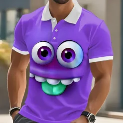 Clearance OUKU Men's Cartoon Funny Smile Face Polo Short Sleeve Polo Shirts Lapel Ugly Casual Resort Outdoor Street Gift Athleisure 3D Print Buttons Summer Black Blue Purple