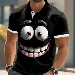 Clearance OUKU Men's Cartoon Funny Smile Face Polo Short Sleeve Polo Shirts Lapel Ugly Casual Resort Outdoor Street Gift Athleisure 3D Print Buttons Summer Black Blue Purple