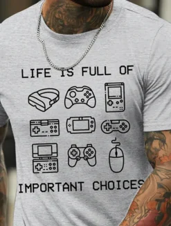 Hot OUKU Men's Cartoon Graphic Prints Hobby T Shirt Graphic Tee Cotton Short Sleeves Graphic Shirt Wine Black White Comfortable Tee Vacation Street Fashion Designer Clothing