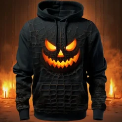 Discount OUKU Men's Cartoon Graphic Prints Hoodie Hoodies Sweatshirt Daily Classic Long Sleeve Hooded Halloween Holiday Going out Black Grey Custom Print Print Spring & Fall Designer