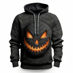 Discount OUKU Men's Cartoon Graphic Prints Hoodie Hoodies Sweatshirt Daily Classic Long Sleeve Hooded Halloween Holiday Going out Black Grey Custom Print Print Spring & Fall Designer