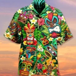 Clearance OUKU Men's Cartoon Mask Tropical Plants Summer Hawaiian Shirt Camp Collar Shirt Aloha Shirt Short Sleeve Shirt Turndown Fashion Hawaiian Designer Outdoor Street Casual Yellow Red Blue S M L
