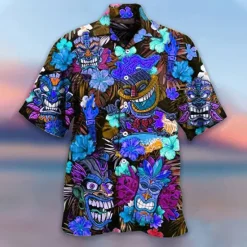 Clearance OUKU Men's Cartoon Mask Tropical Plants Summer Hawaiian Shirt Camp Collar Shirt Aloha Shirt Short Sleeve Shirt Turndown Fashion Hawaiian Designer Outdoor Street Casual Yellow Red Blue S M L