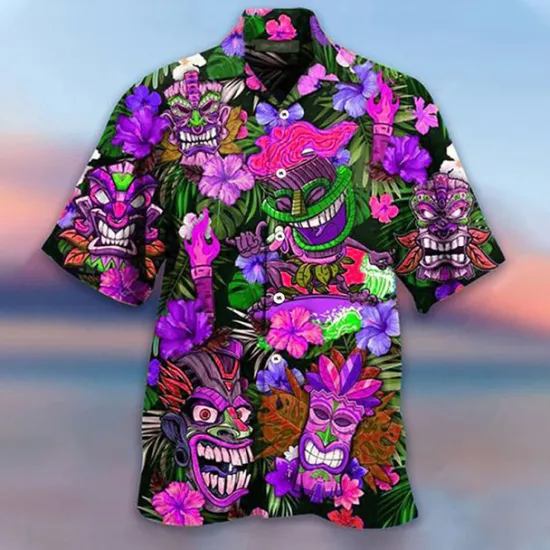 Clearance OUKU Men's Cartoon Mask Tropical Plants Summer Hawaiian Shirt Camp Collar Shirt Aloha Shirt Short Sleeve Shirt Turndown Fashion Hawaiian Designer Outdoor Street Casual Yellow Red Blue S M L