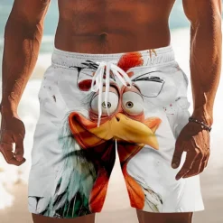 Discount OUKU Men's Cartoon Rooster Donkey Swim Trunks Swim Shorts Board Shorts Mid Waist Funny Outdoor Vacation Dailywear Side Pockets Mesh Lining Elastic Drawstring Waist Designer Clothing Apparel