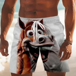 Discount OUKU Men's Cartoon Rooster Donkey Swim Trunks Swim Shorts Board Shorts Mid Waist Funny Outdoor Vacation Dailywear Side Pockets Mesh Lining Elastic Drawstring Waist Designer Clothing Apparel