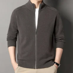 New OUKU Men's Cashmere Zip Sweater Knit Solid Color Turtleneck Christmas Knitwear School Christmas Clothing Apparel Fall Winter Black Brown S M L
