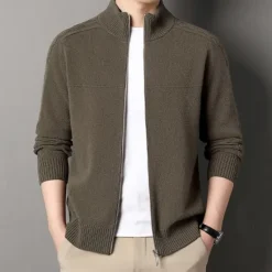 New OUKU Men's Cashmere Zip Sweater Knit Solid Color Turtleneck Christmas Knitwear School Christmas Clothing Apparel Fall Winter Black Brown S M L