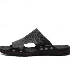 Hot OUKU Men's Casual Brown Slide Sandals with Crocodile Pattern and Durable Rubber Sole – Comfortable Outdoor Footwear for Summer, Beach and Daily Wear