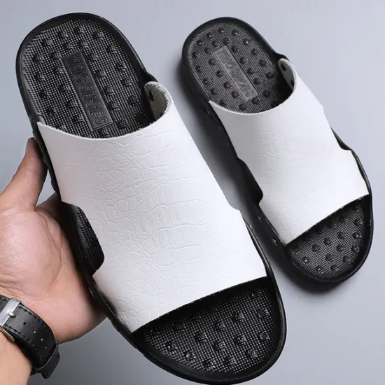 Hot OUKU Men's Casual Brown Slide Sandals with Crocodile Pattern and Durable Rubber Sole – Comfortable Outdoor Footwear for Summer, Beach and Daily Wear