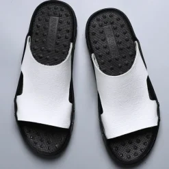 Hot OUKU Men's Casual Brown Slide Sandals with Crocodile Pattern and Durable Rubber Sole – Comfortable Outdoor Footwear for Summer, Beach and Daily Wear