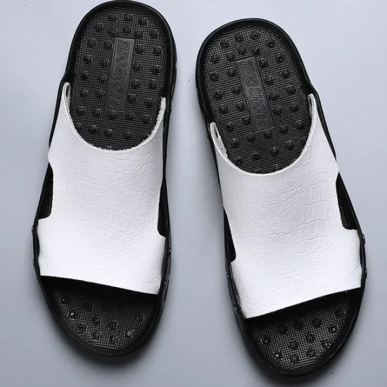 Hot OUKU Men's Casual Brown Slide Sandals with Crocodile Pattern and Durable Rubber Sole – Comfortable Outdoor Footwear for Summer, Beach and Daily Wear