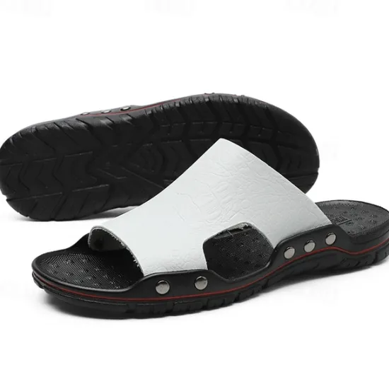 Hot OUKU Men's Casual Brown Slide Sandals with Crocodile Pattern and Durable Rubber Sole – Comfortable Outdoor Footwear for Summer, Beach and Daily Wear