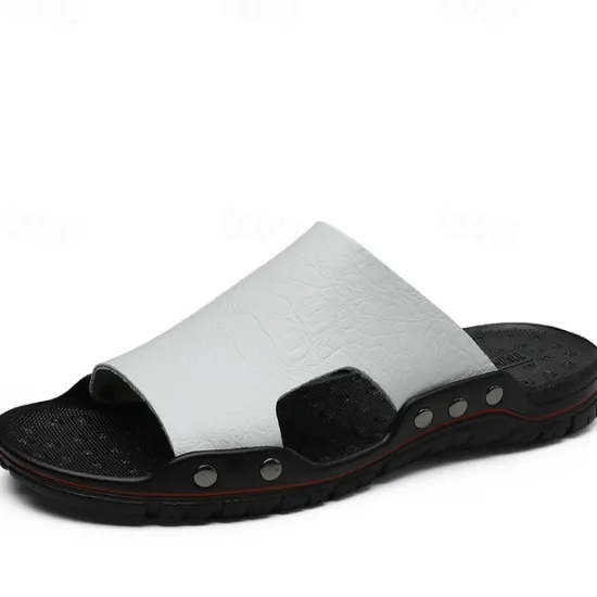 Hot OUKU Men's Casual Brown Slide Sandals with Crocodile Pattern and Durable Rubber Sole – Comfortable Outdoor Footwear for Summer, Beach and Daily Wear