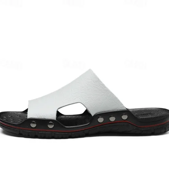Hot OUKU Men's Casual Brown Slide Sandals with Crocodile Pattern and Durable Rubber Sole – Comfortable Outdoor Footwear for Summer, Beach and Daily Wear