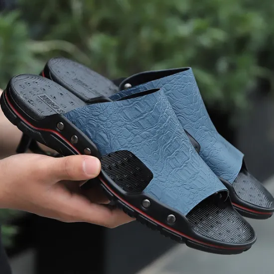 Hot OUKU Men's Casual Brown Slide Sandals with Crocodile Pattern and Durable Rubber Sole – Comfortable Outdoor Footwear for Summer, Beach and Daily Wear