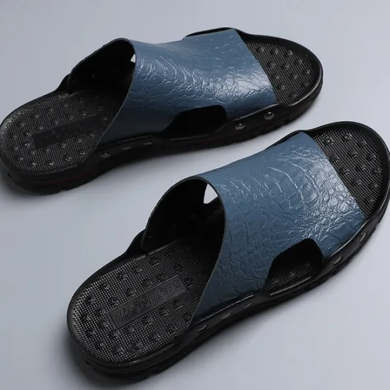Hot OUKU Men's Casual Brown Slide Sandals with Crocodile Pattern and Durable Rubber Sole – Comfortable Outdoor Footwear for Summer, Beach and Daily Wear