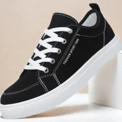 Online OUKU Men's Casual Canvas Sneakers – Lightweight Lace-Up Shoes with Durable Sole for Everyday Wear and Outdoor Activities