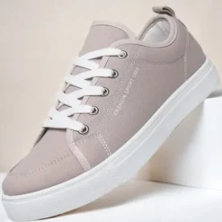 Online OUKU Men's Casual Canvas Sneakers – Lightweight Lace-Up Shoes with Durable Sole for Everyday Wear and Outdoor Activities