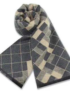 Clearance OUKU Men's Casual Daily Weekend Black Apricot Scarf Plaid