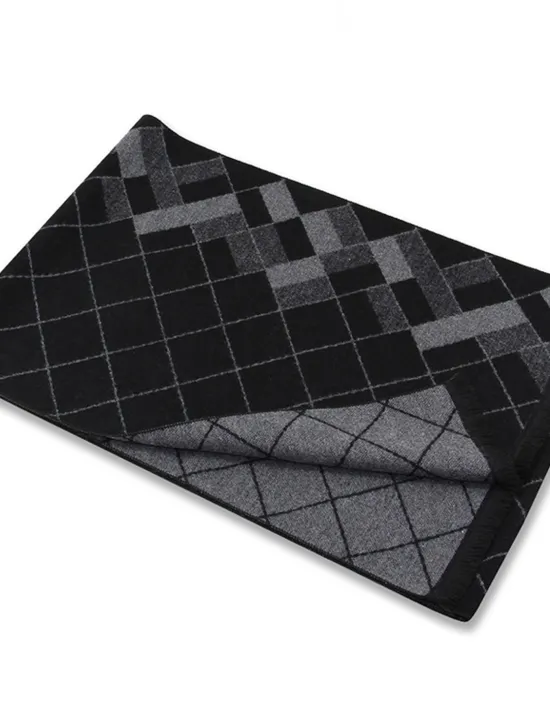 Clearance OUKU Men's Casual Daily Weekend Black Apricot Scarf Plaid