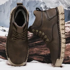 Sale OUKU Men's Casual Faux Leather Ankle Boots - Lightweight Brown Lace-Up with Durable Flexible Sole for Outdoor and Everyday Wear